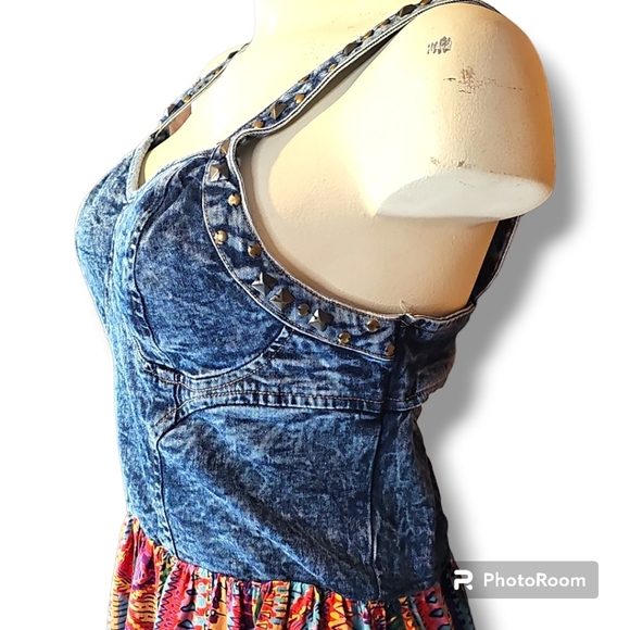 MED Angie geometric studded denim Jean midi dress - Picture 3 of 12